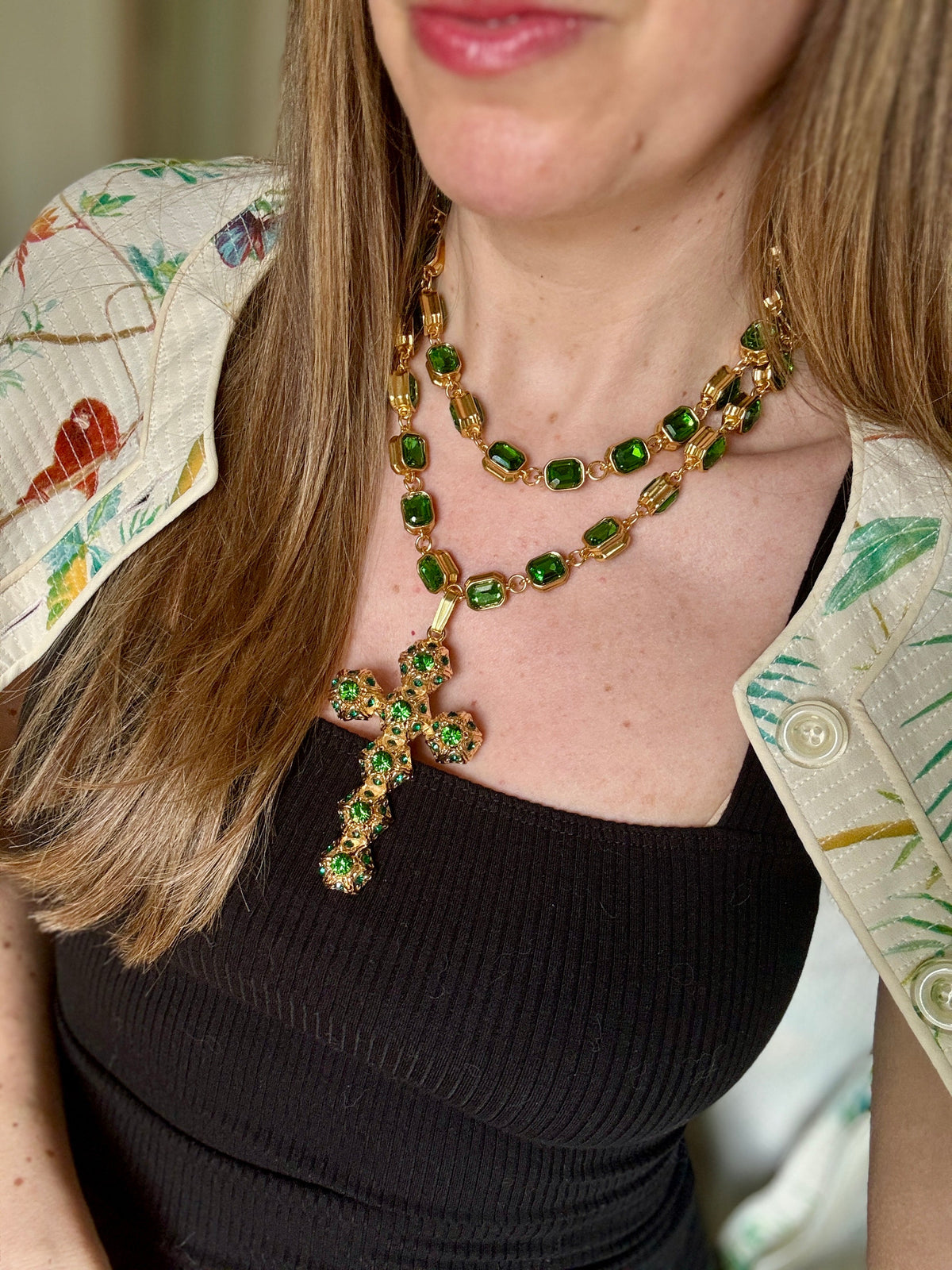 Extra Long Crystal Necklace - Blue & Green