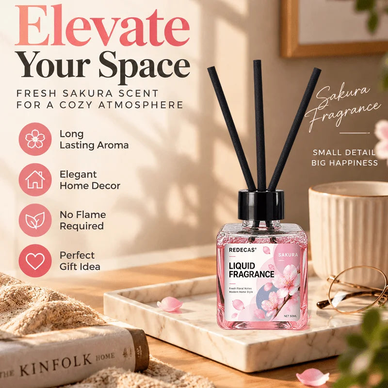 Cherry Blossom Scent Reed Diffuser Toilet Bathroom Bedroom Living Room Long Lasting Odor Eliminator Elegant Home Decor