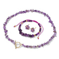 Gravel Natural Stone Chip Beads Jewelry Set For Women Amethysts Green Aventurine Necklace Bracelet Star Shape Stud Earrings