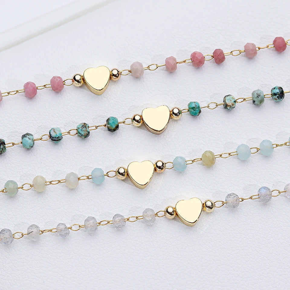 Natural Stone Bracelet on Hand for Women Fashion Jewelry  Handwork Chain Bangle  Heart Design