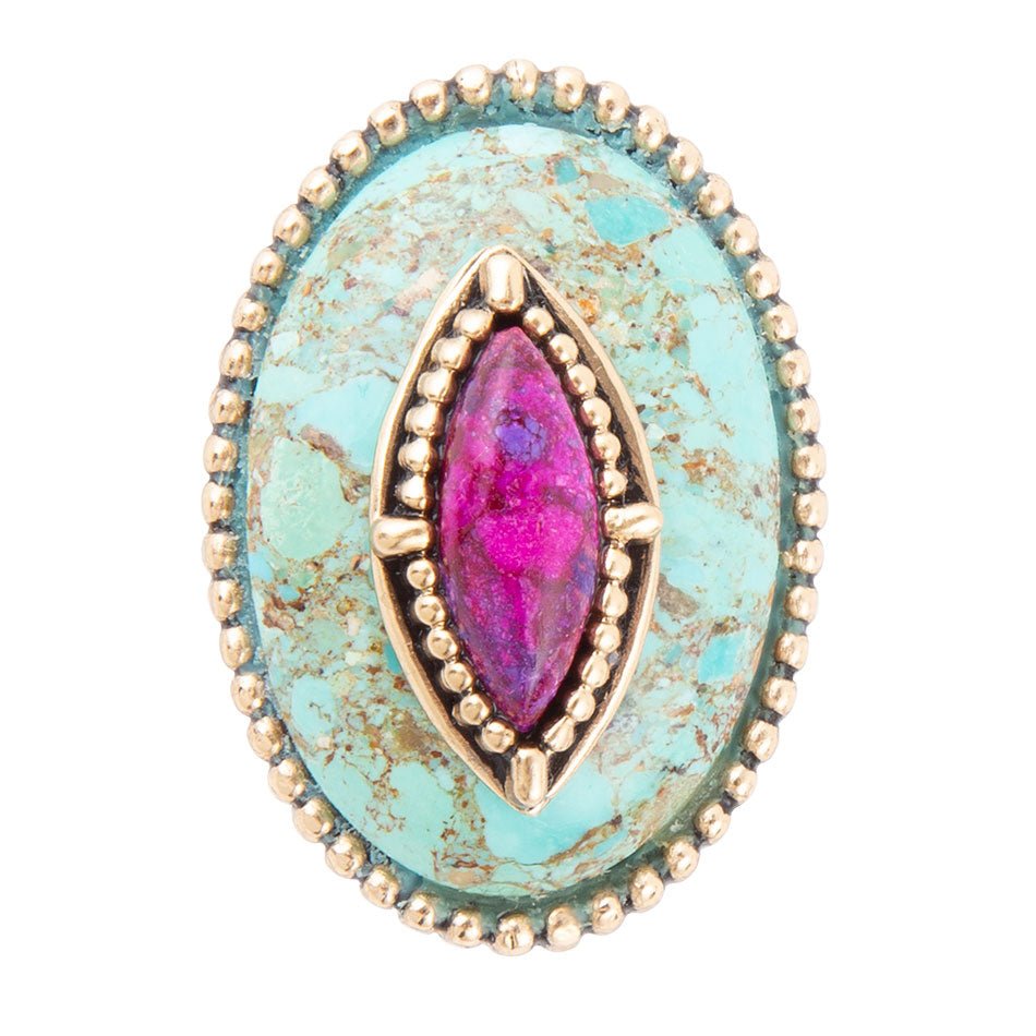Stacked Stone Blue and Purple Turquoise Golden Ring